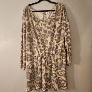 New Directions Olive Green And Beige Leopard Print Romper